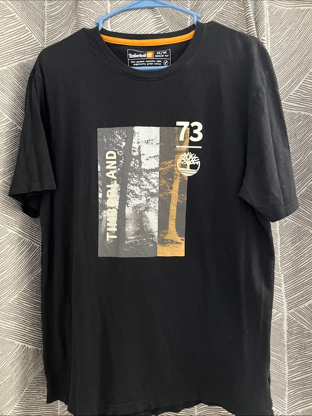 Timberland Black Short-Sleeve Tee with Gray and Gold Graphic